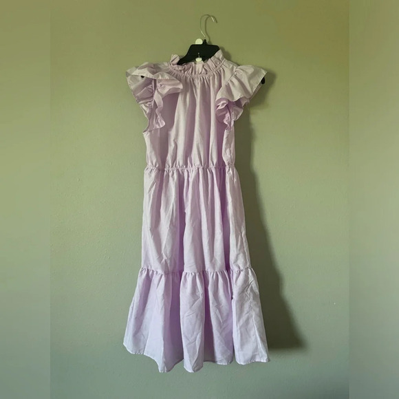 Love Ady Womens Flutter Sleeve High Neck Tiered A Line Dress Purple Large - Picture 3 of 4